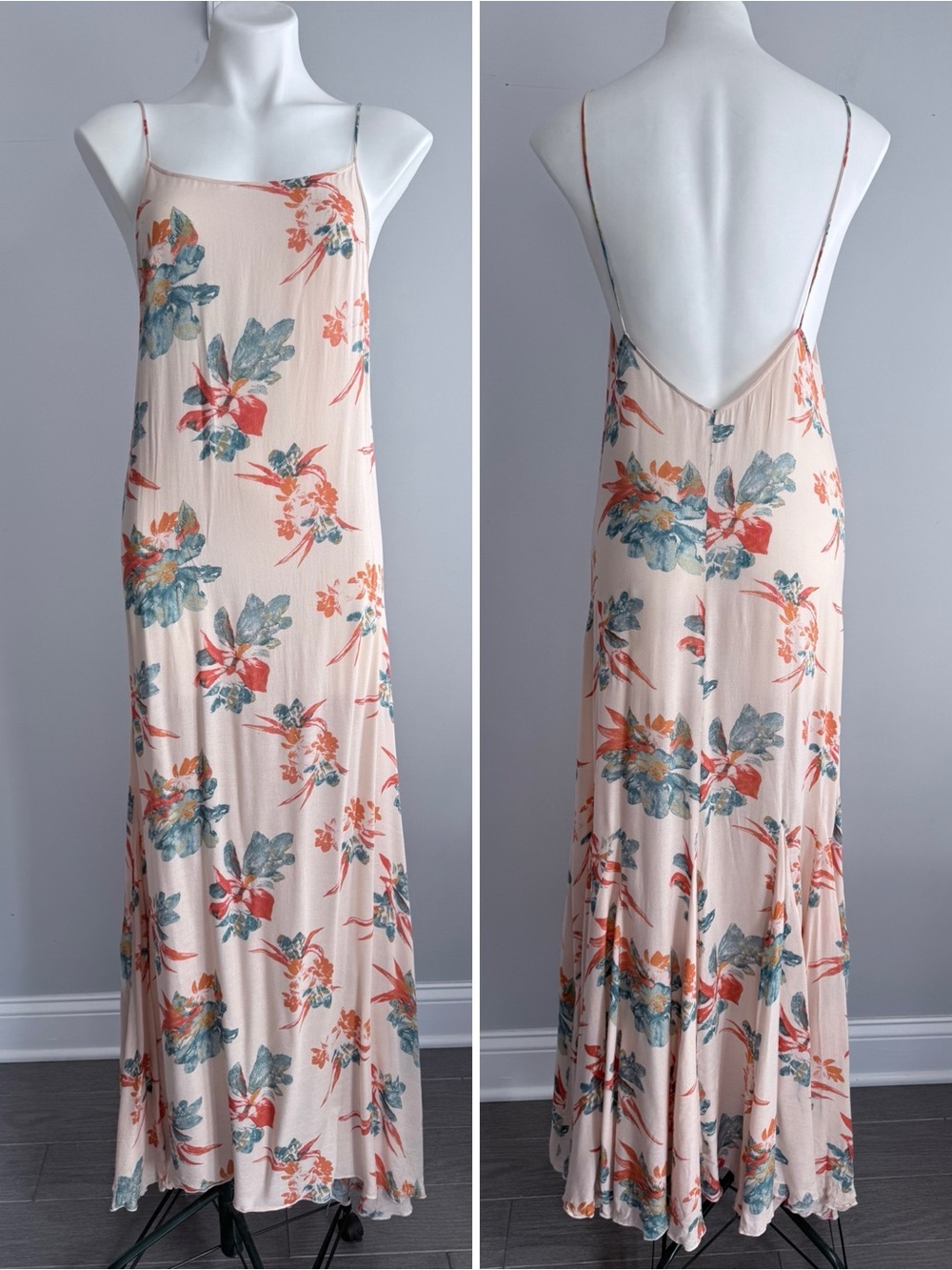 Free People Star Chasing Floral Slip Maxi Dress XS Boho Cottagecore Low Back - Picture 4 of 16